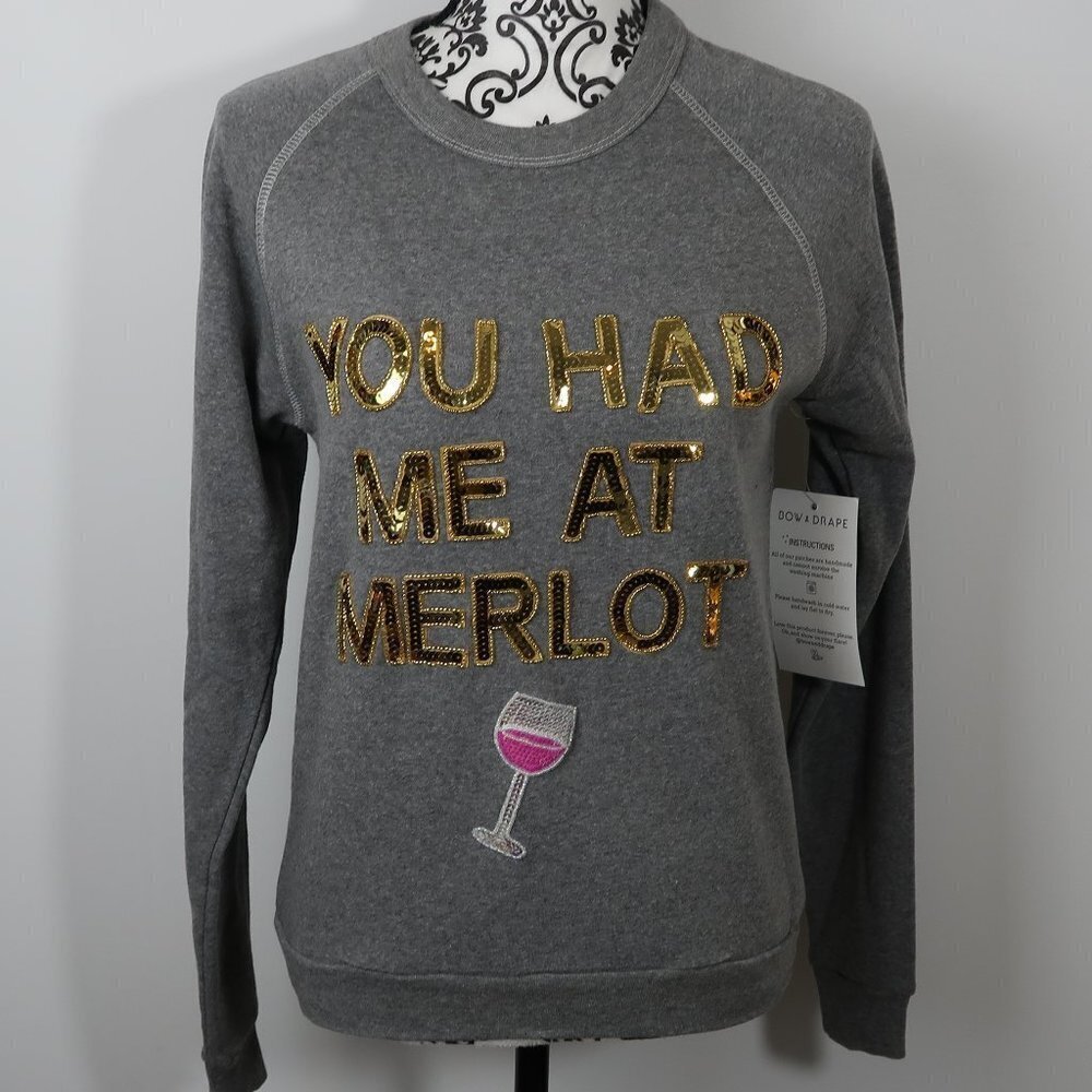 Bow & Drape You Had Me At Merlot Sequin Sweatshirt